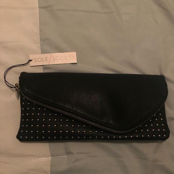 Sole Society Handbags - Sole Society “Gloria” Studded Foldover Clutch